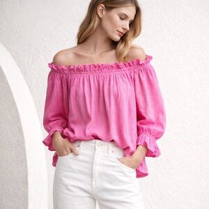 Suzie kondi pink cotton off shoulder blouse